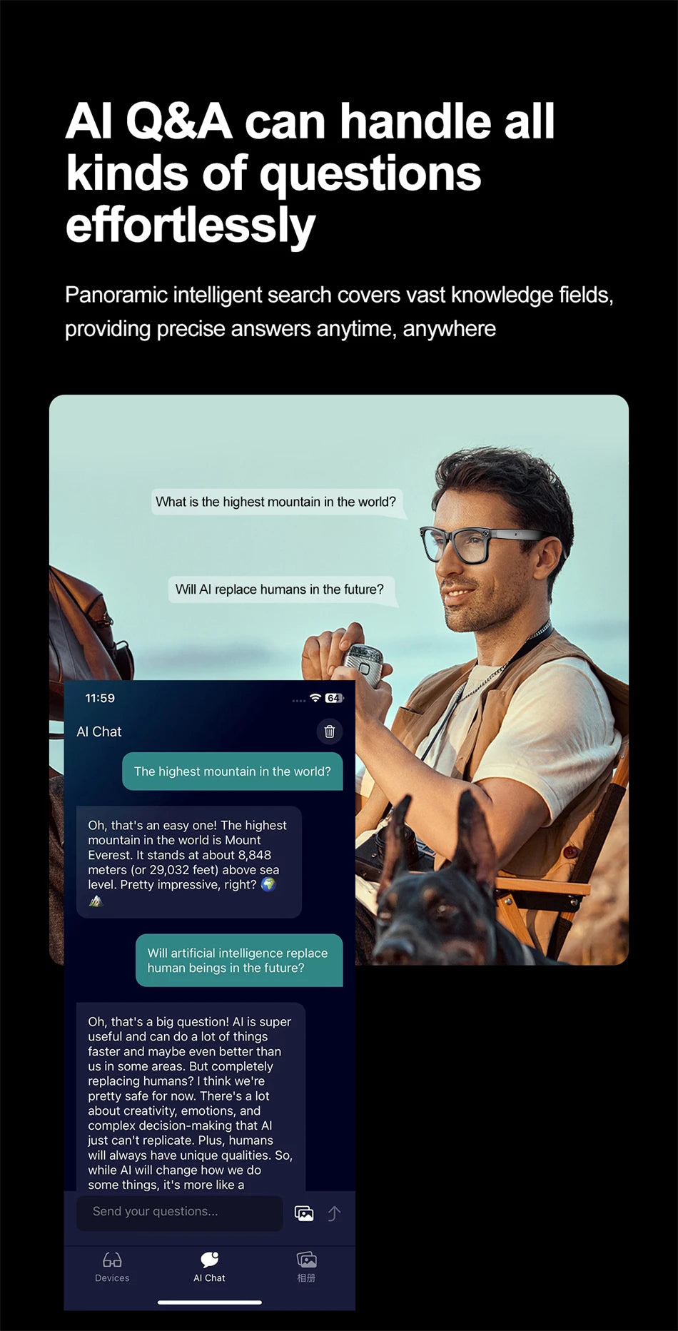 AI Smart Glasses – Bluetooth Camera Glasses with Voice Call, Music & Video Recording