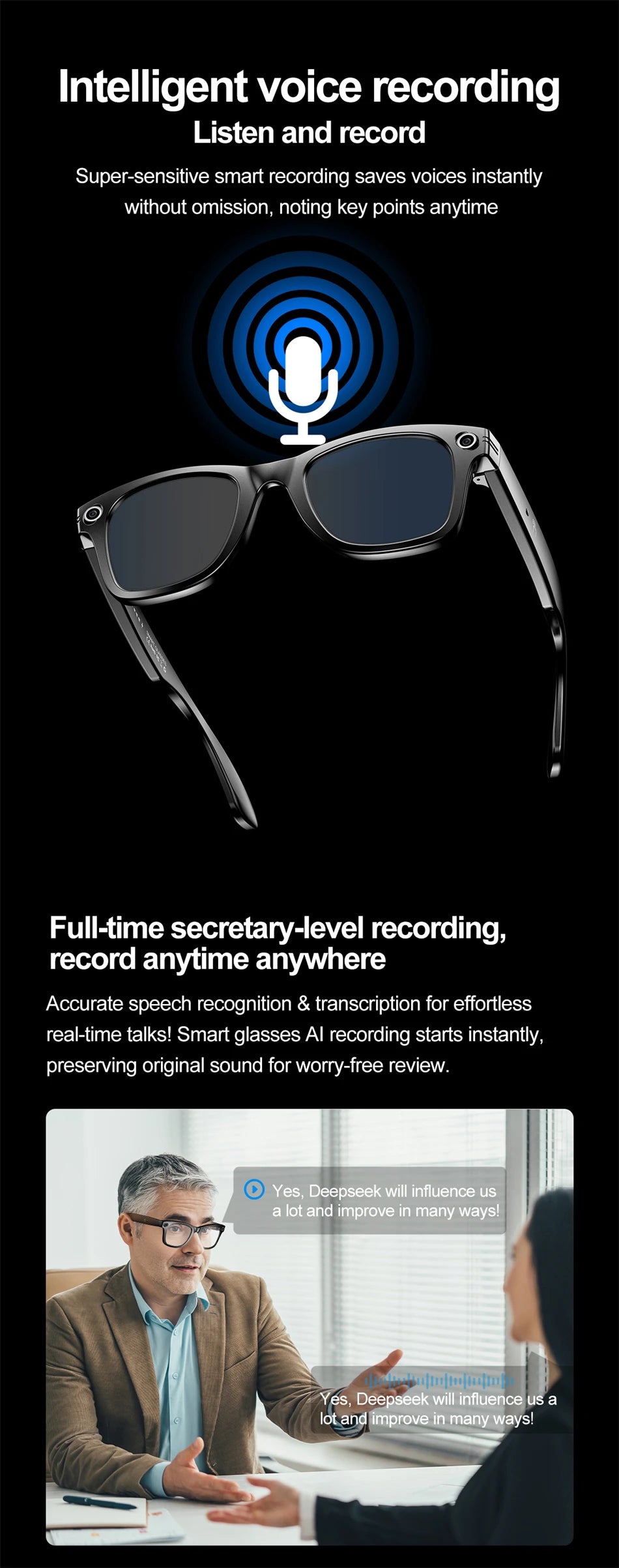 AI Smart Glasses – Bluetooth Camera Glasses with Voice Call, Music & Video Recording