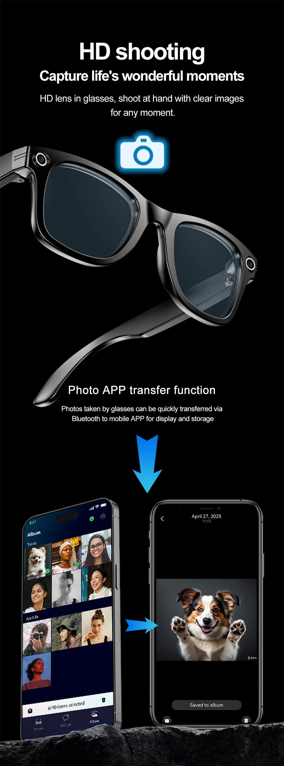 AI Smart Glasses – Bluetooth Camera Glasses with Voice Call, Music & Video Recording