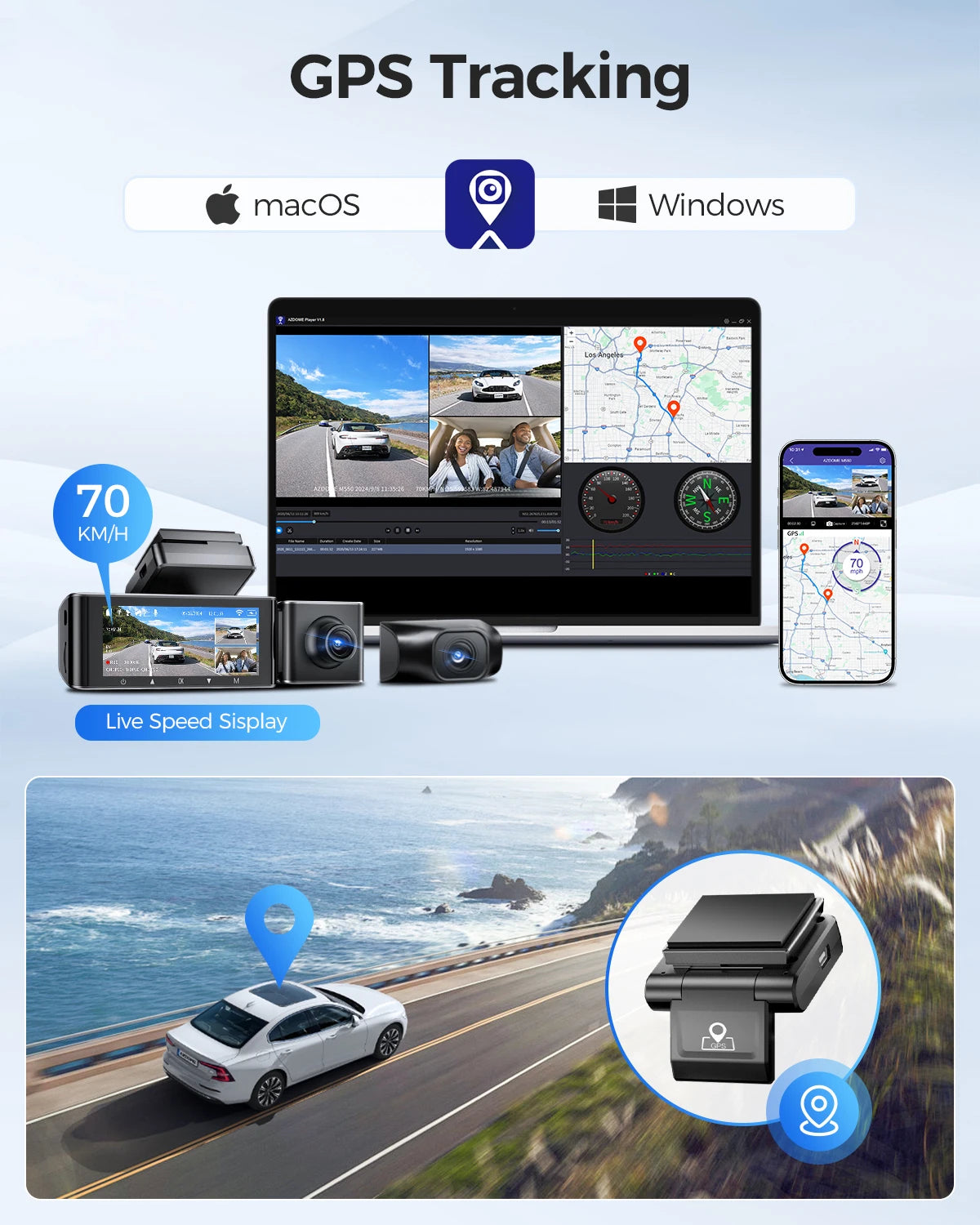 AZDOME M550 Pro 3-Channel Dash Cam – 4K Front + 2.5K Inside + 1080P Rear | GPS, WiFi, Night Vision