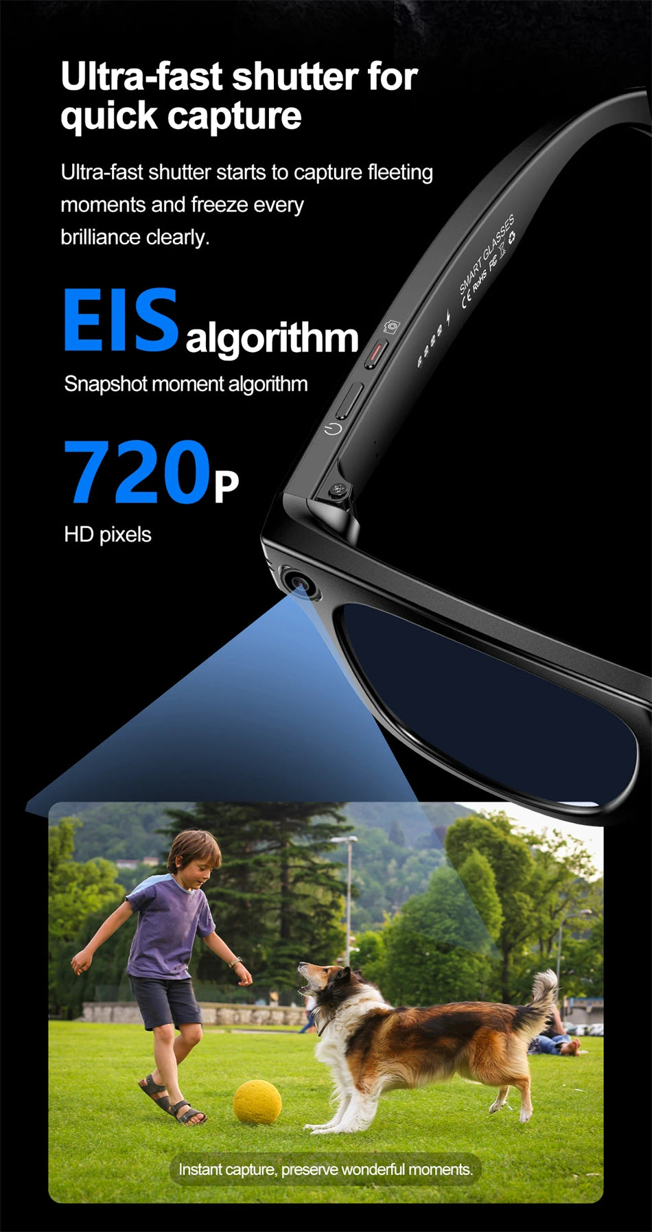AI Smart Glasses – Bluetooth Camera Glasses with Voice Call, Music & Video Recording