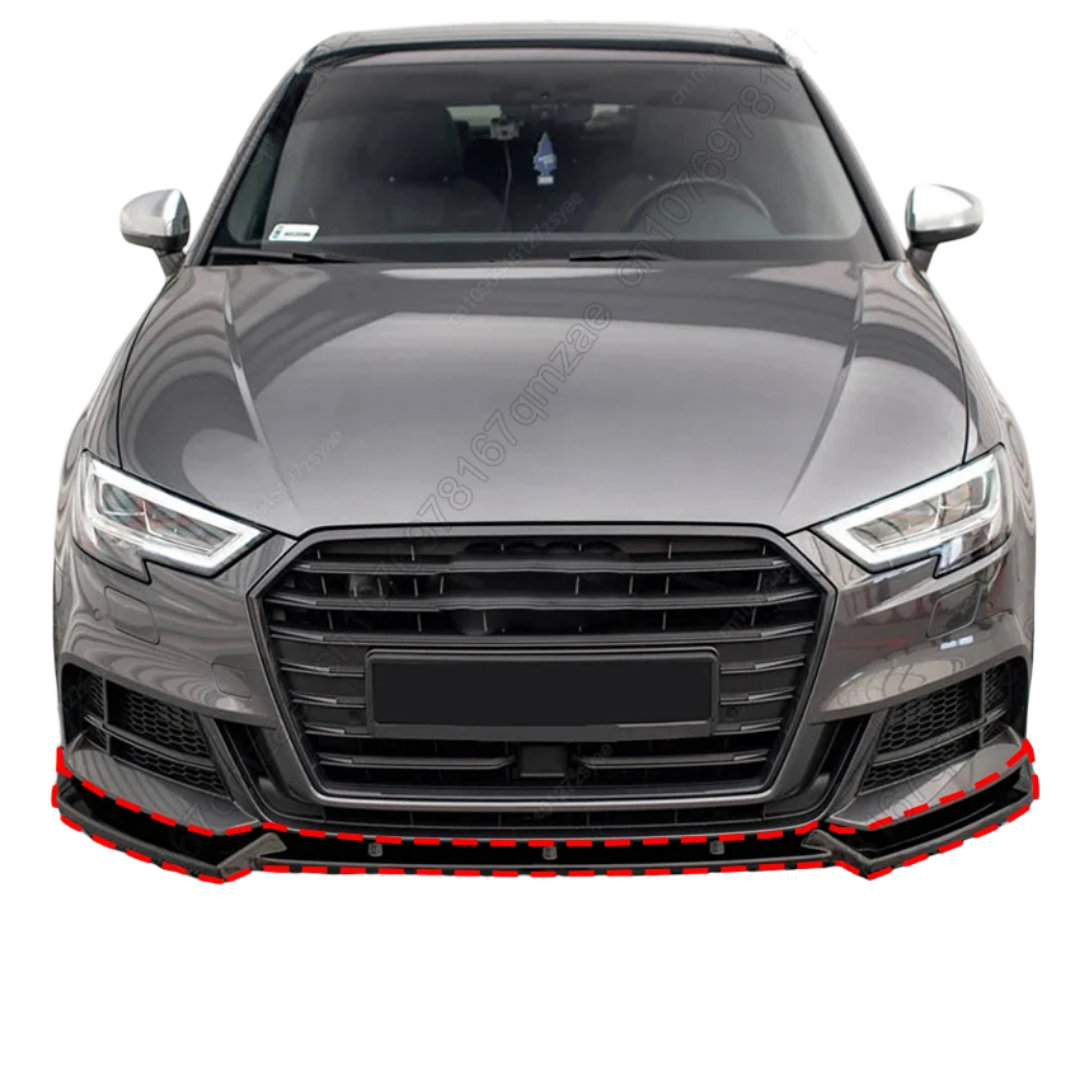 Gloss Black Front Bumper Lip Splitter Diffuser 3PCS For Audi S3 A3 8V S-Line 2016-2020
