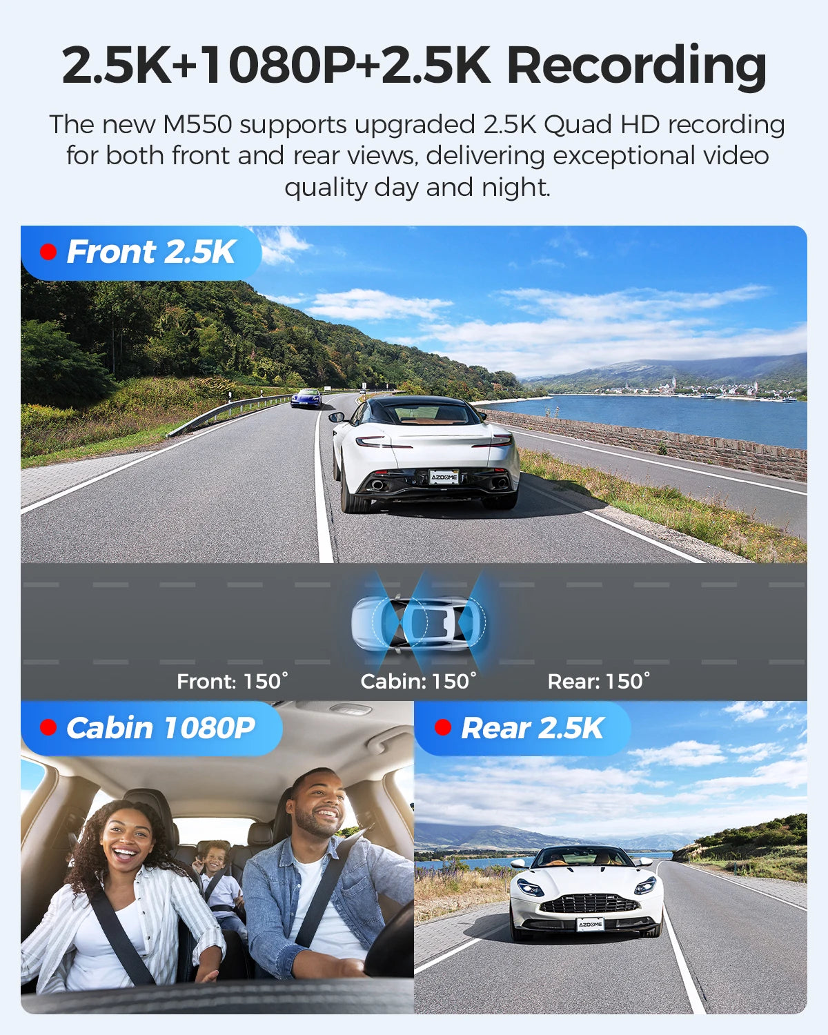 AZDOME M550 Pro 3-Channel Dash Cam – 4K Front + 2.5K Inside + 1080P Rear | GPS, WiFi, Night Vision