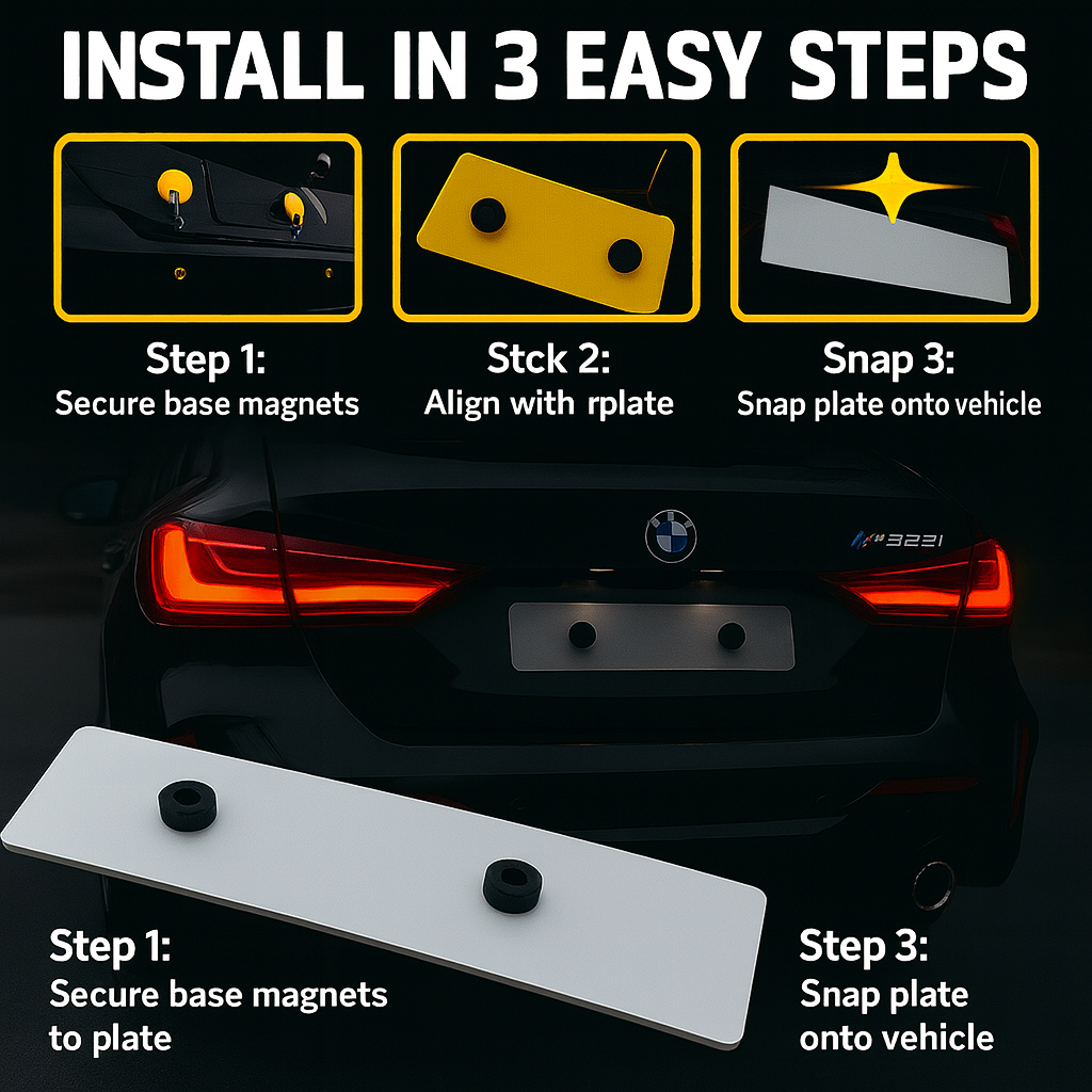 Magnetic Number Plate Holder Kit – Front & Rear (4 Magnet System, No Drill, No Damage)
